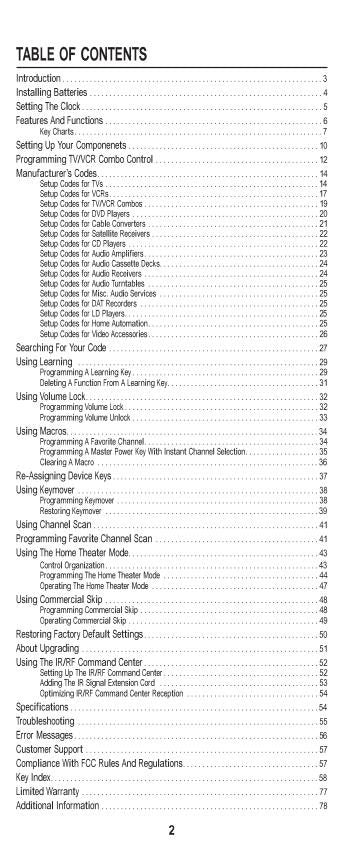 One For All URC9910 and URC9911 Universal Remote Control Operating Manual