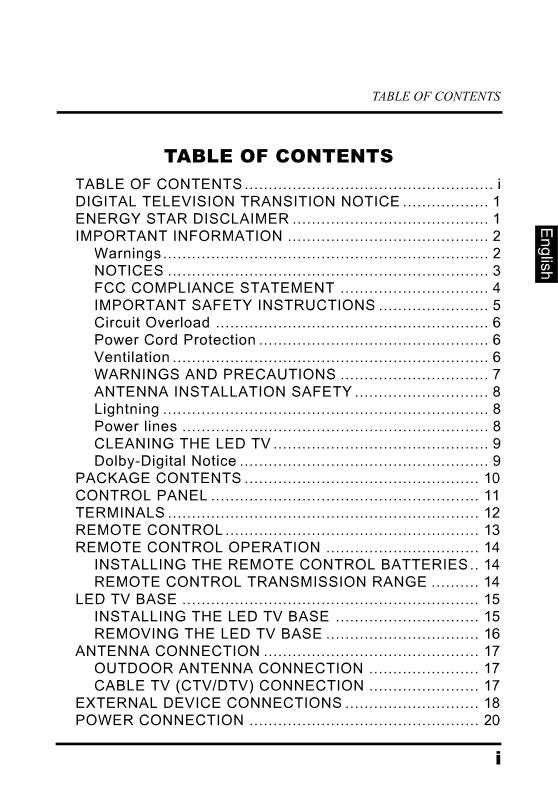 Westinghouse UW40TOM TV Operating Manual