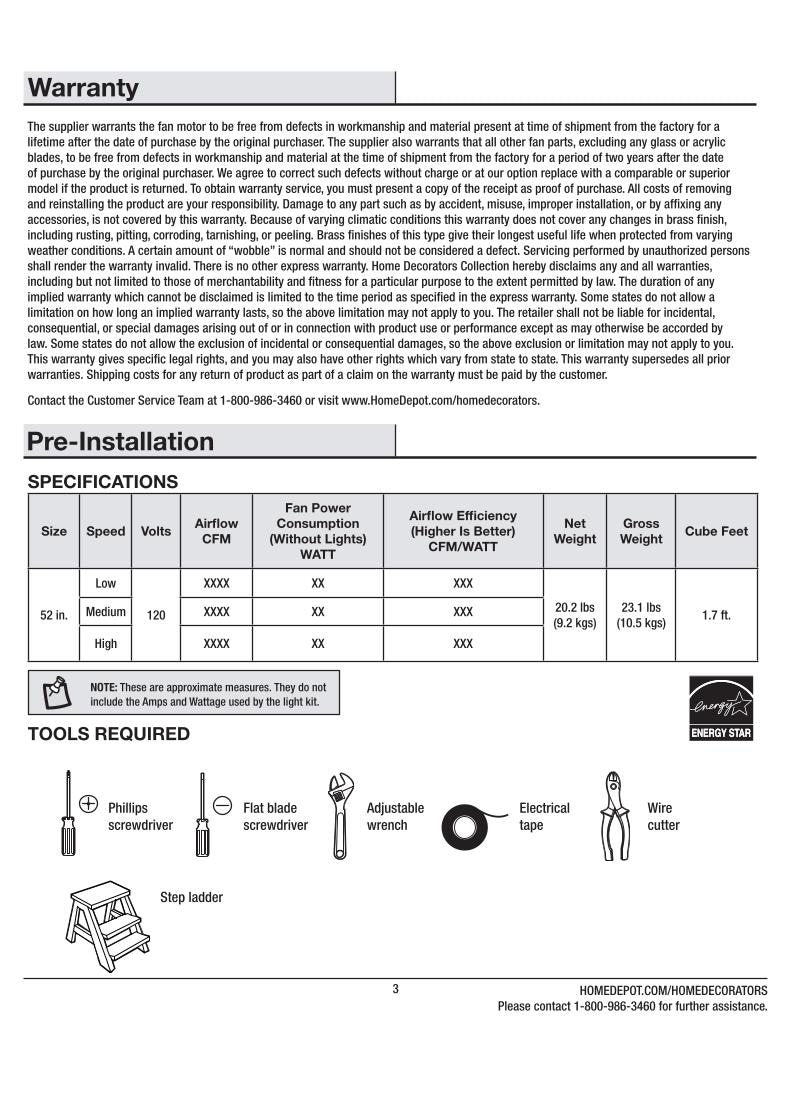 Hampton Bay 52 INCH HAMPTON BAY WINDWARD IV CEILING FAN 458611 Ceiling Fan Operating Manual