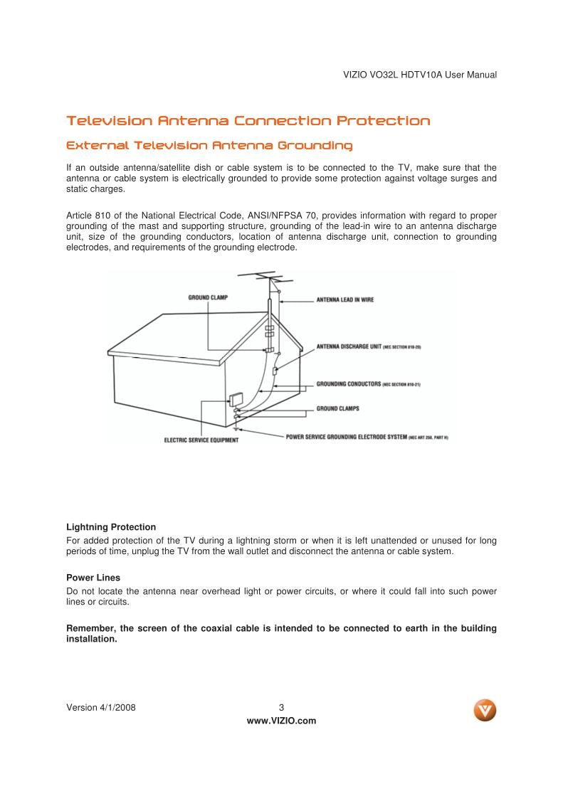 Vizio V032L TV Operating Manual
