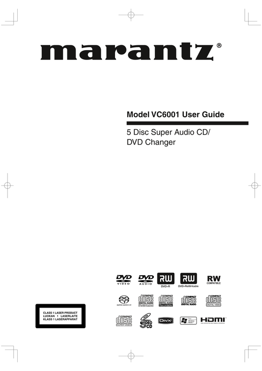 Marantz VC6001 5 Disc Super Audio CD/ DVD Changer Owner/ User Manual (Pages: 60)
