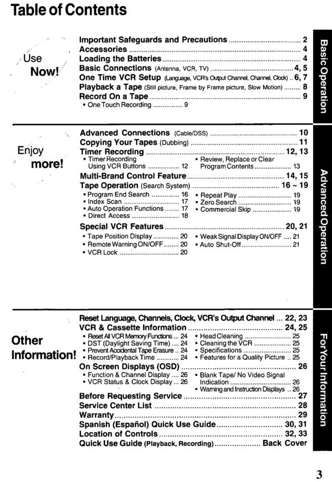 Quasar VHQ40M VCR Operating Manual