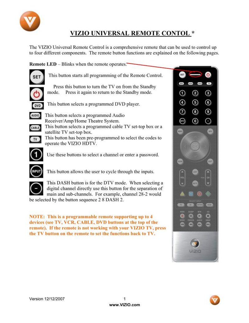 Vizio VUR8 TV Operating Manual