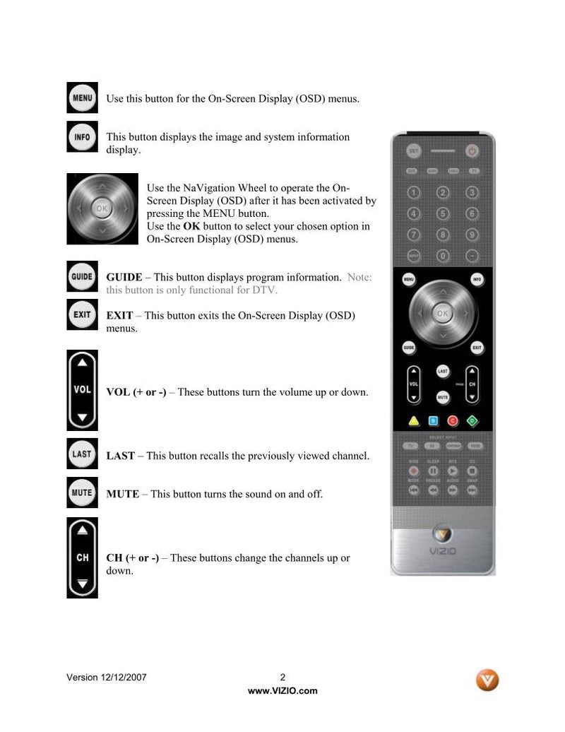 Vizio VUR8 TV Operating Manual