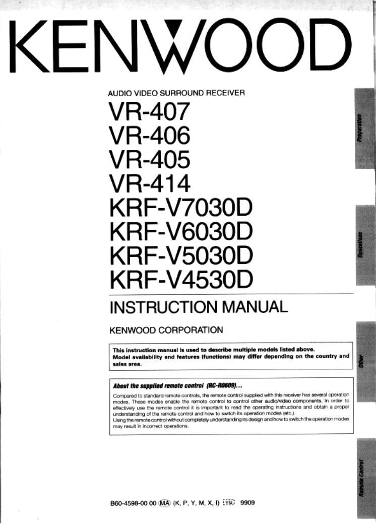 Kenwood HTB203 KRFV4530 D KRFV5030 Audio/Video Receiver Operating Manual