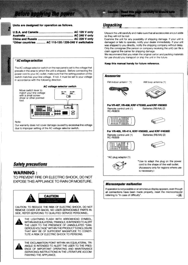 Kenwood HTB203 KRFV4530D KRFV5030D Audio/Video Receiver Operating Manual