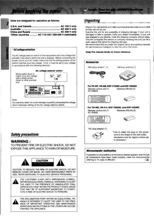 Kenwood HTB203 KRFV4530D KRFV5030D Audio/Video Receiver Operating Manual