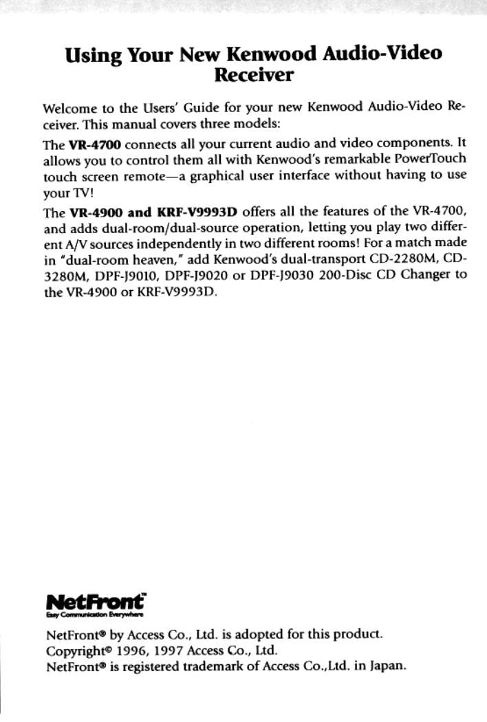 Kenwood KRFV9993D VR4700 VR4900 Audio System Operating Manual