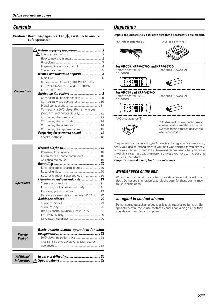 Kenwood KRFV4070D KRFV5070D KRFV5570D TV Operating Manual