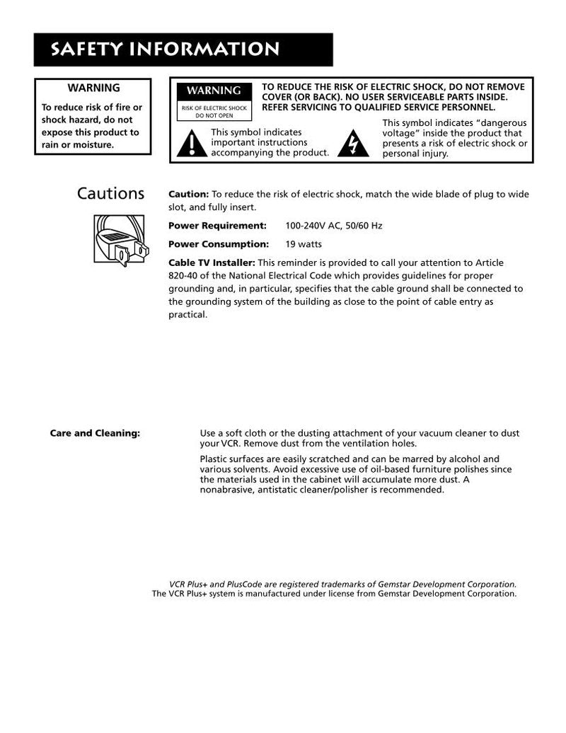 RCA VRS430 TV Operating Manual