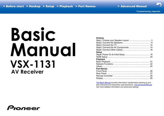 Pioneer VSX-1131 Receiver Owner/ User Manual (Advanced) (Pages: 92)