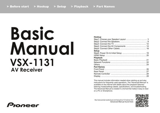 Pioneer VSX-1131 Receiver Owner/ User Manual (Basic) (Pages: 32)