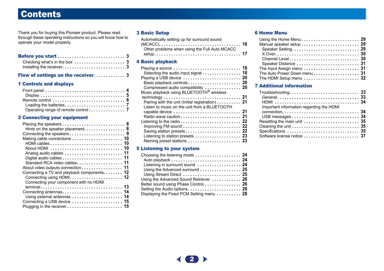 Pioneer VSX-532 Receiver Owner/ User Manual (Pages: 39)