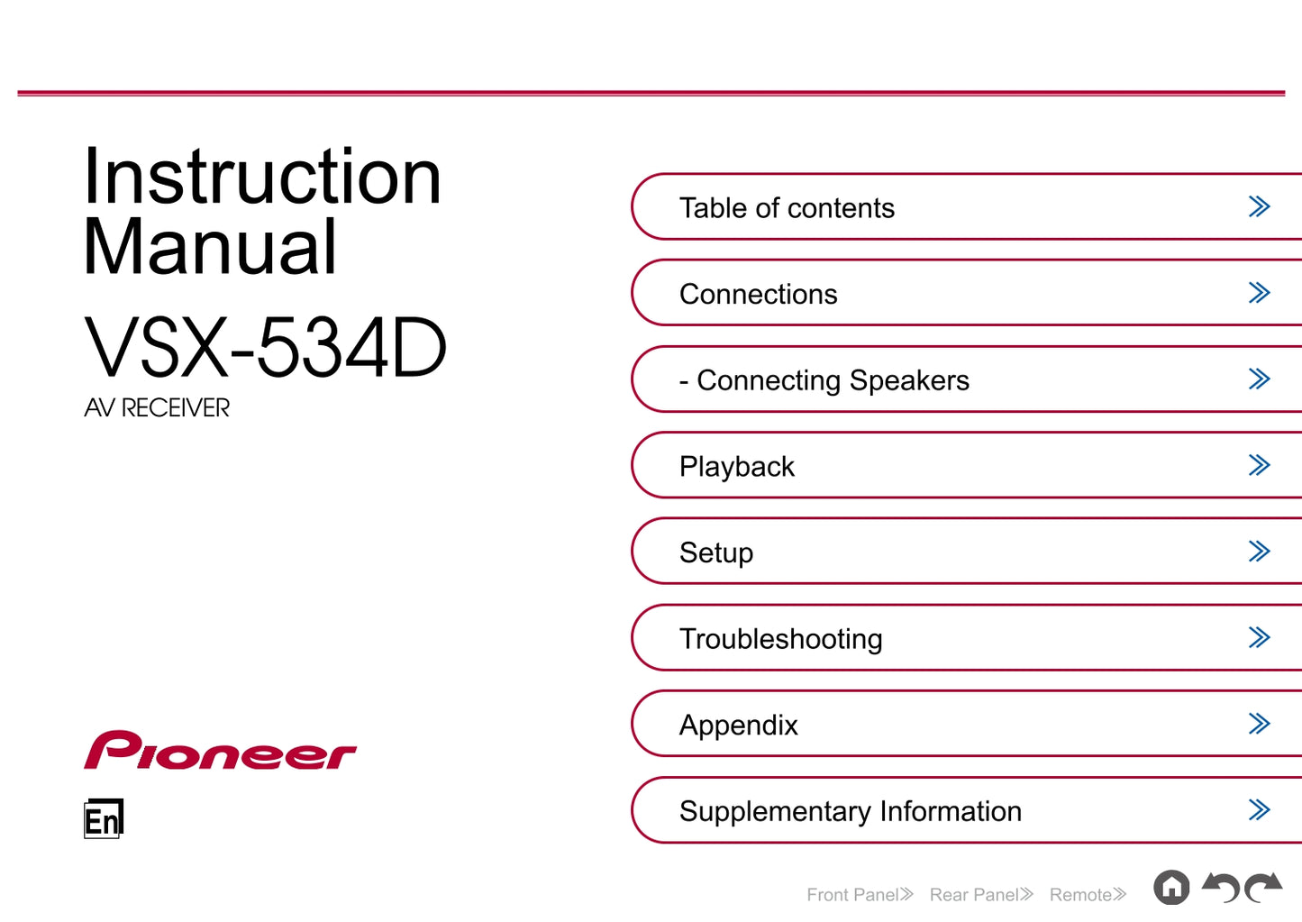 Pioneer VSX-534 D Receiver Owner/ User Manual (Pages: 101)