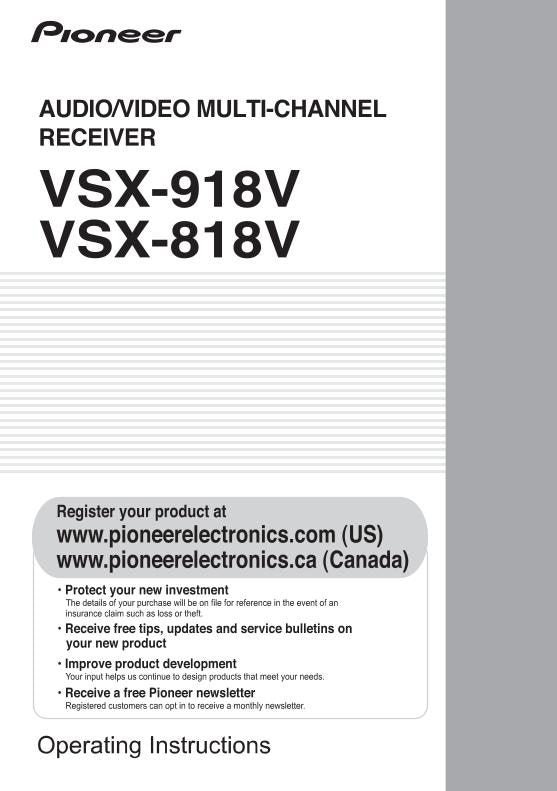 Pioneer VSX818V VSX918V Audio/Video Receiver Operating Manual