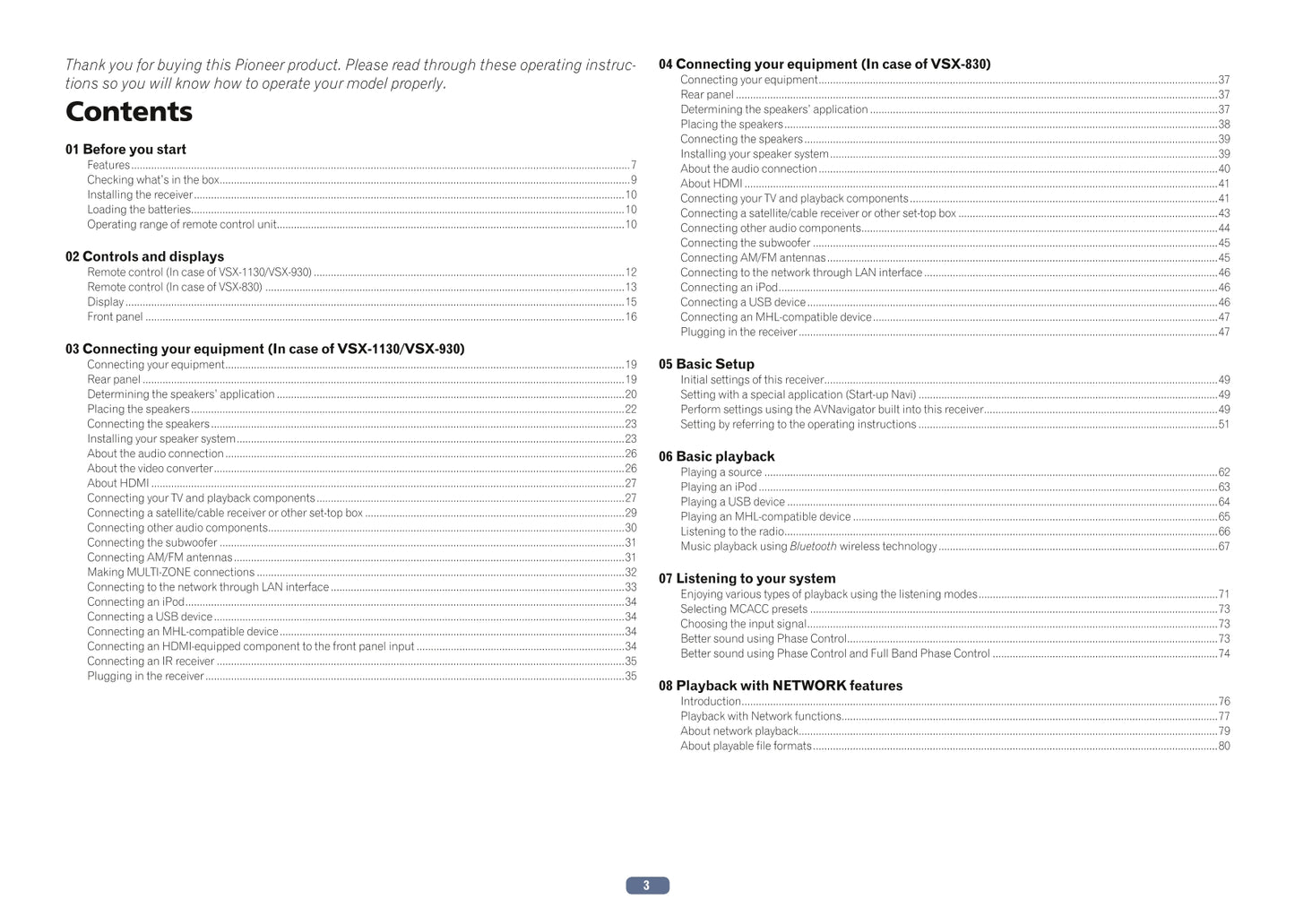 Pioneer VSX-830-K/S, VSX-930-K/S & VSX-1130-K Receiver Owner/ User Manual (Pages: 142)