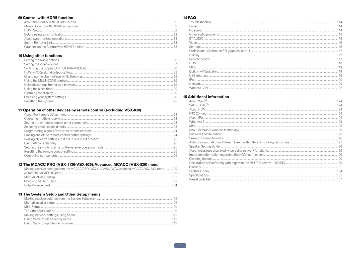 Pioneer VSX-830-K/S, VSX-930-K/S & VSX-1130-K Receiver Owner/ User Manual (Pages: 142)