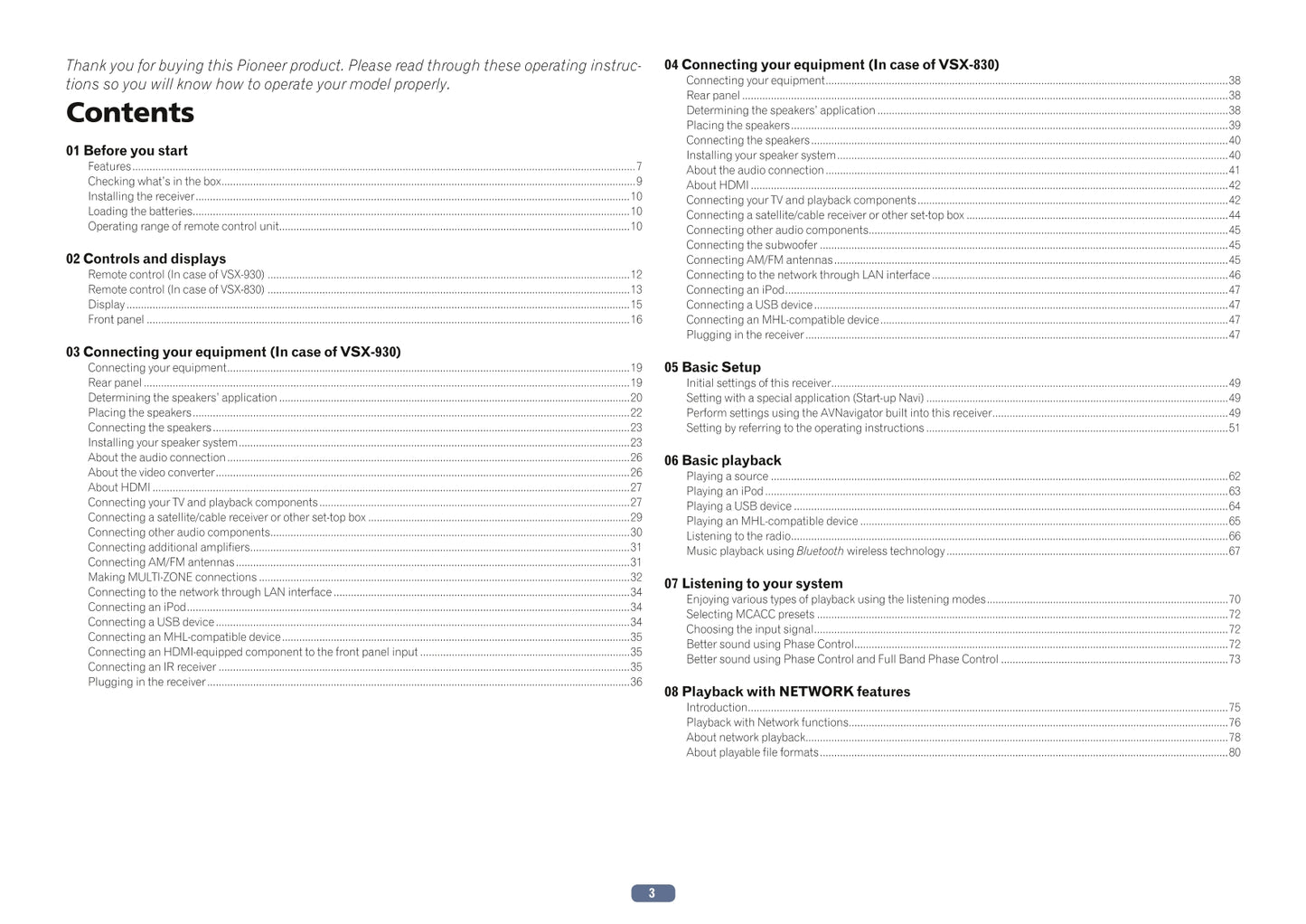 Pioneer VSX-830-K & VSX-930-K Receiver Owner/ User Manual (Pages: 141)