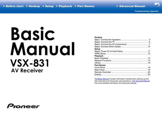 Pioneer VSX-831 Receiver Owner/ User Manual (Advanced) (Pages: 77)