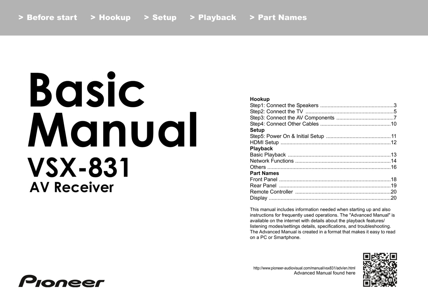 Pioneer VSX-831 Receiver Owner/ User Manual (Basic) (Pages: 24)