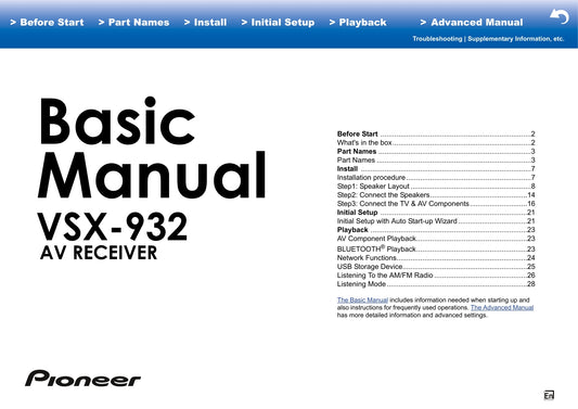 Pioneer VSX-932 Receiver Owner/ User Manual (Advanced) (Pages: 90)