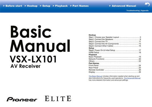 Pioneer VSX-LX101 Receiver Owner/ User Manual (Advanced) (Pages: 85)
