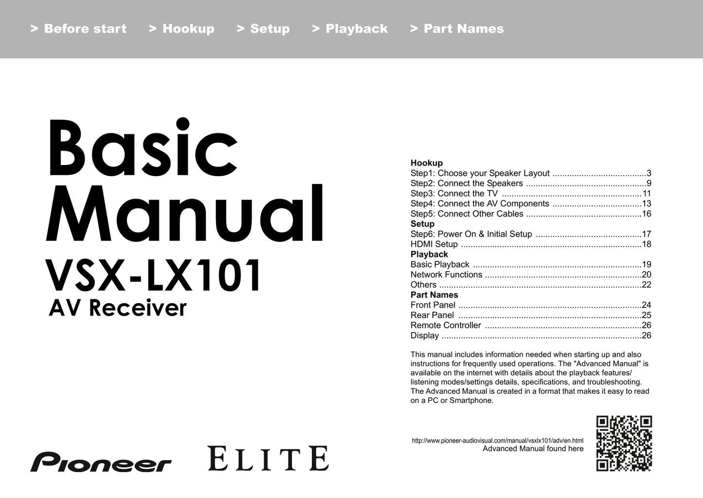 Pioneer VSX-LX101 Receiver Owner/ User Manual (Basic) (Pages: 28)