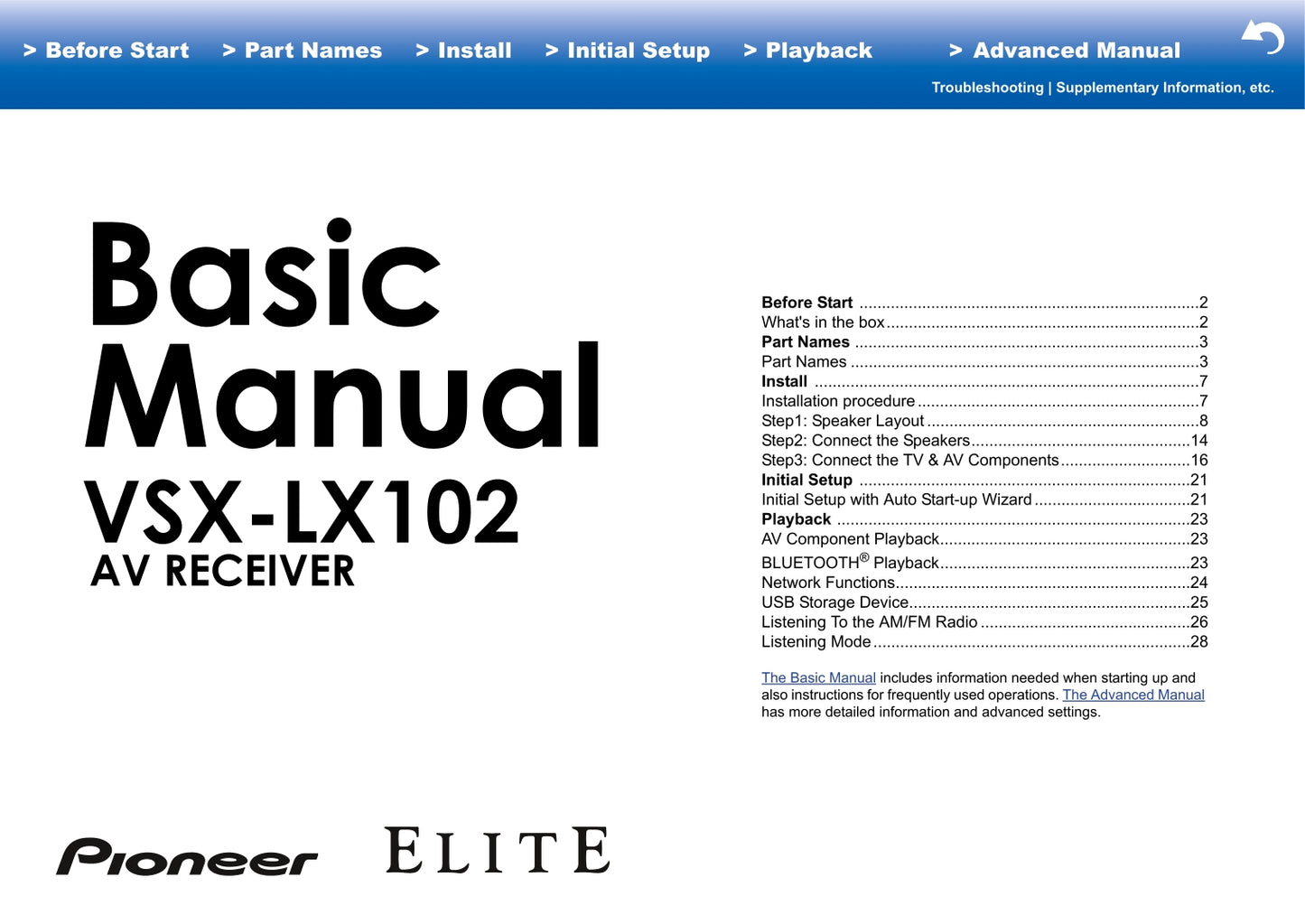 Pioneer VSX-LX102 Receiver Owner/ User Manual (Advanced) (Pages: 92)