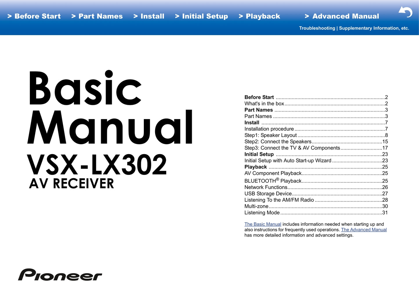 Pioneer VSX-LX302 Receiver Owner/ User Manual (Advanced) (Pages: 97)