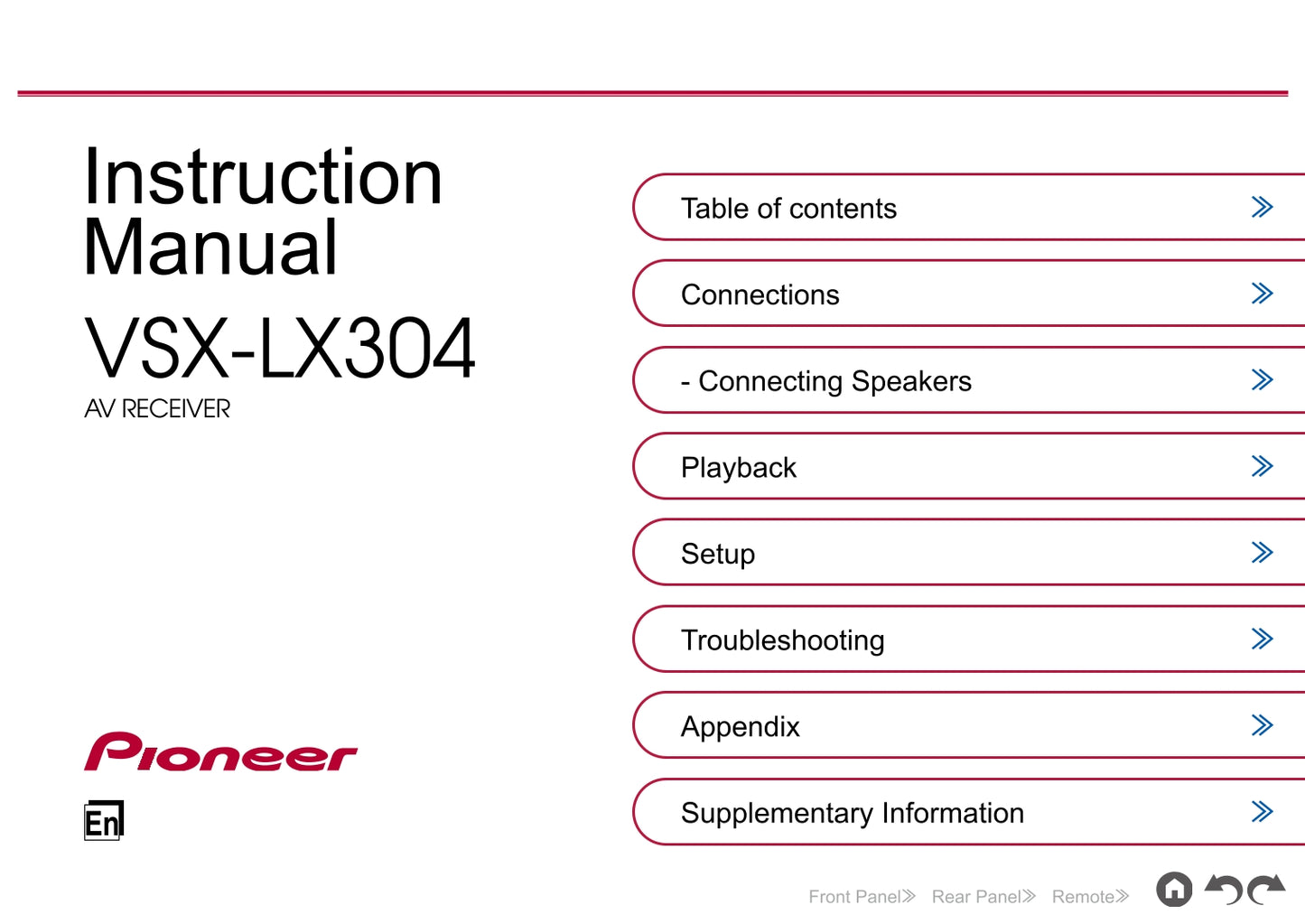 Pioneer VSX-LX304 Receiver Owner/ User Manual (Pages: 180)