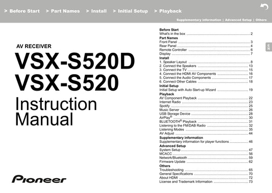 Pioneer VSX-S520 & D Receiver Owner/ User Manual (Pages: 150)