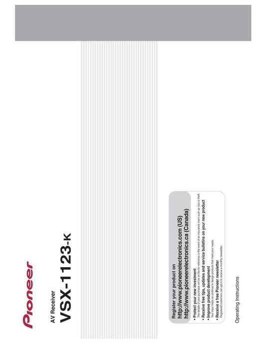 Pioneer VSX-1123 VSX-1123-K Audio/Video Receiver Operating Manual