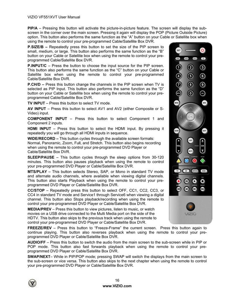 Vizio VUR8M TV Operating Manual