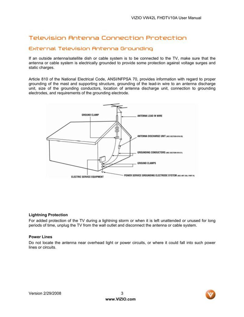 Vizio VW42LFHDTV10A TV Operating Manual