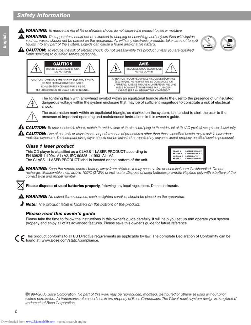 Bose Wave Music System OM Audio System Operating Manual