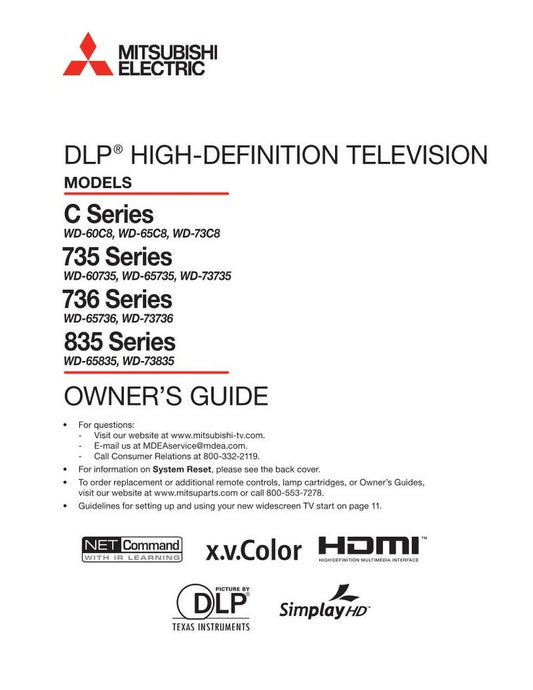 Mitsubishi WD60735 WD60 C 8 WD65735 TV Operating Manual