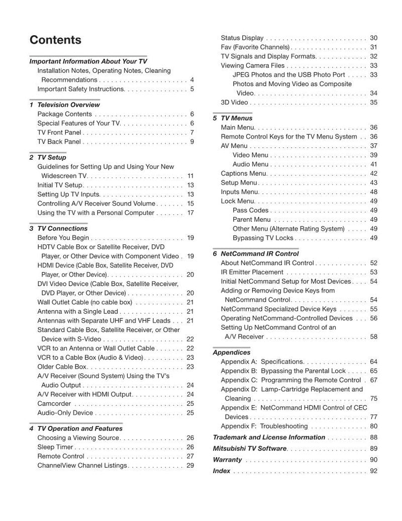 Mitsubishi WD60735 WD60 C 8 WD65735 TV Operating Manual