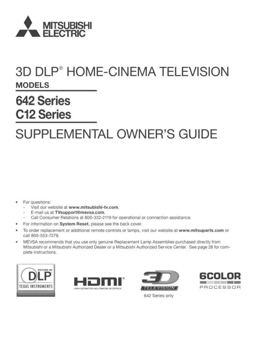 Mitsubishi WD73642 TV Operating Manual