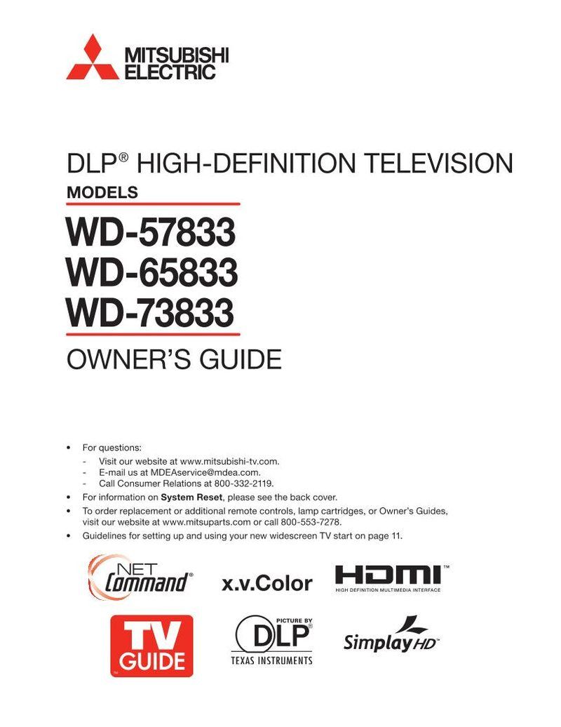 Mitsubishi WD57833 WD65833 WD73833 TV Operating Manual