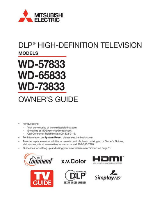 Mitsubishi WD57833 WD65833 WD73833 TV Operating Manual