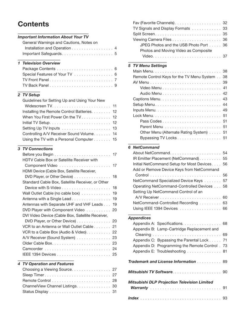 Mitsubishi WD57833 WD65833 WD73833 TV Operating Manual