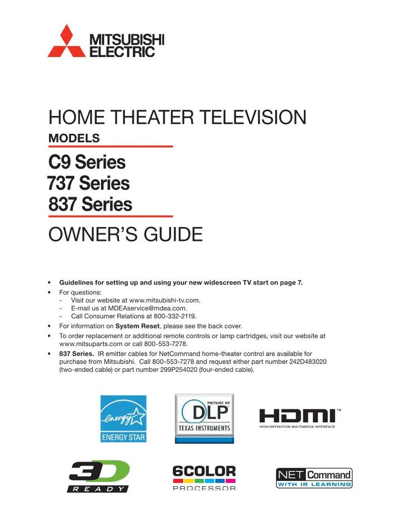 Mitsubishi WD60737 WD60 C 9 WD65737 TV Operating Manual