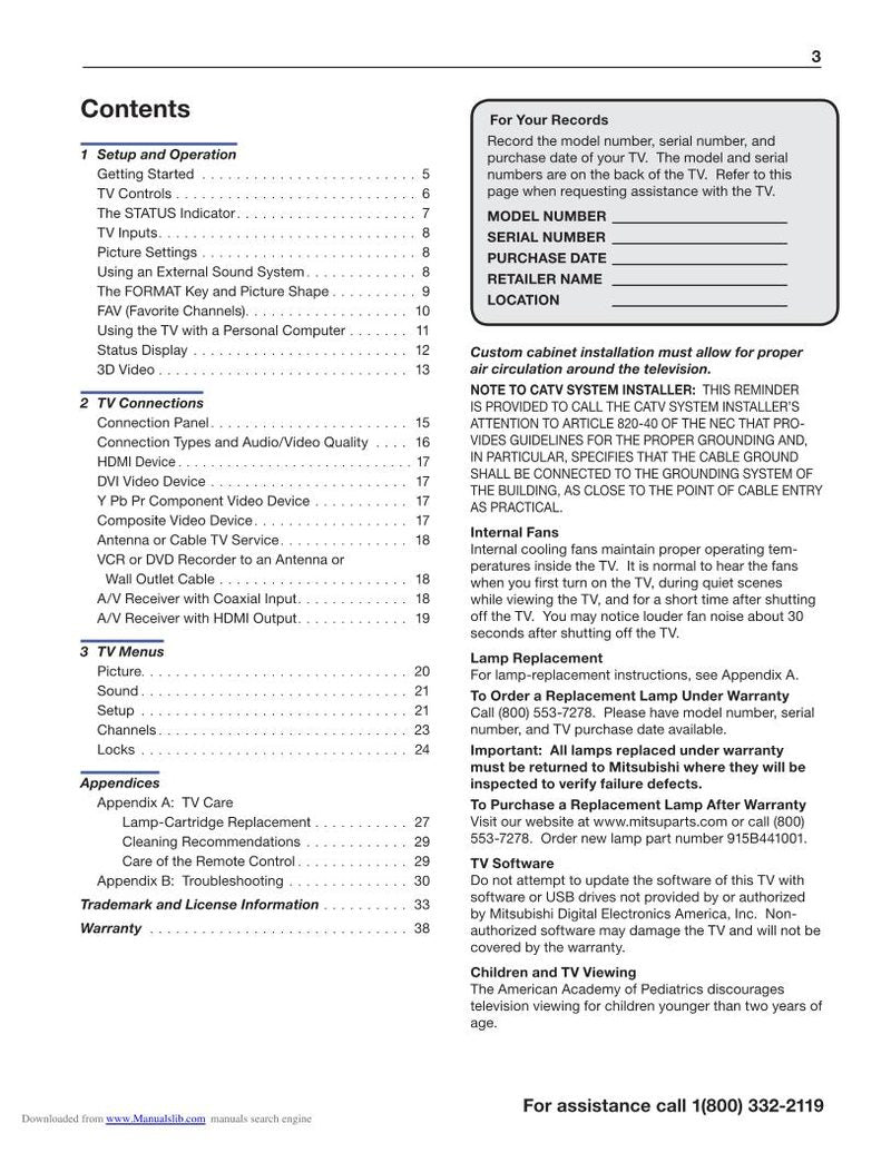 Mitsubishi WD65 C 10 WD73 TV Operating Manual