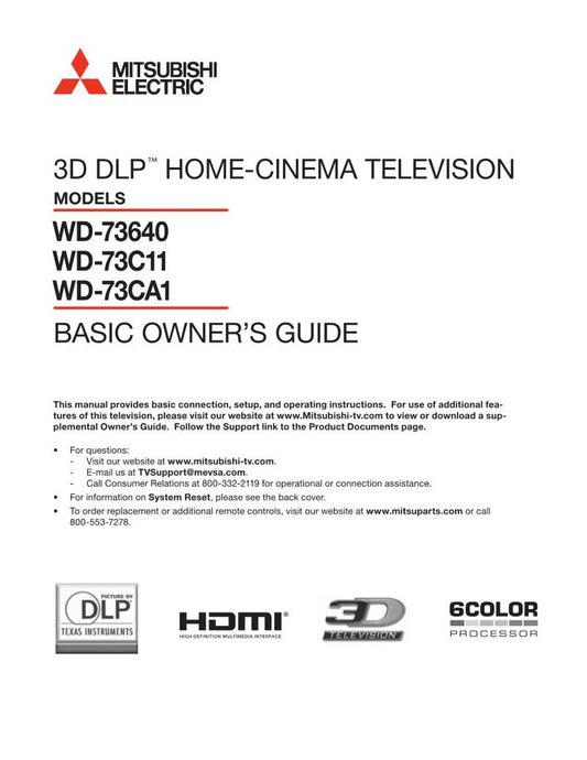 Mitsubishi WD73640 WD73 C 11 CA 1 TV Operating Manual