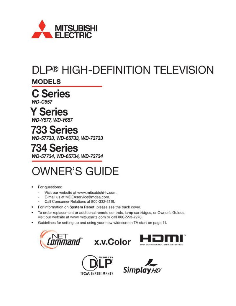 Mitsubishi WD73734 TV Operating Manual