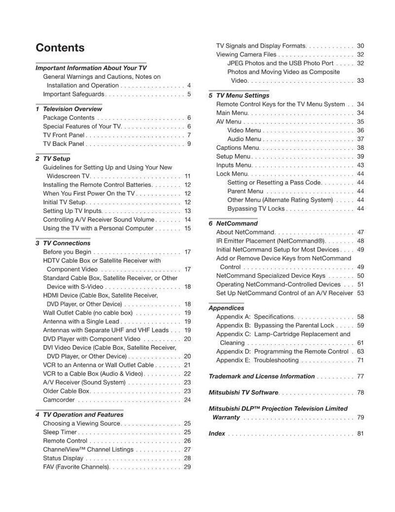 Mitsubishi WD73734 TV Operating Manual