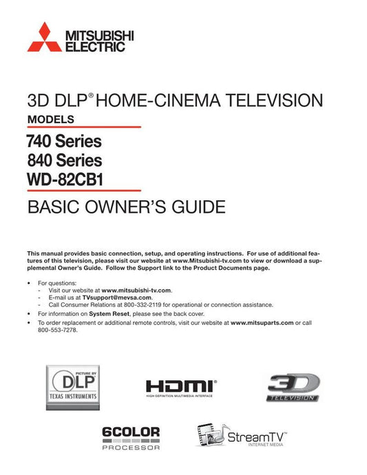 Mitsubishi WD82740 TV Operating Manual