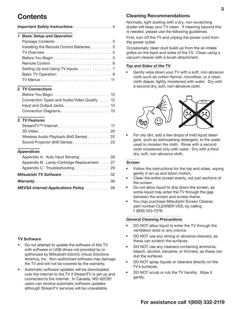 Mitsubishi WD82740 TV Operating Manual