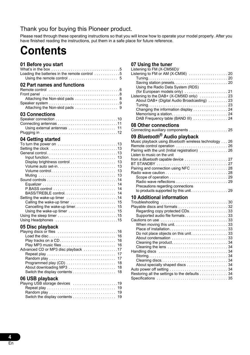 Pioneer X-CM56 & D CD Player Receiver Owner/ User Manual (Pages: 37)