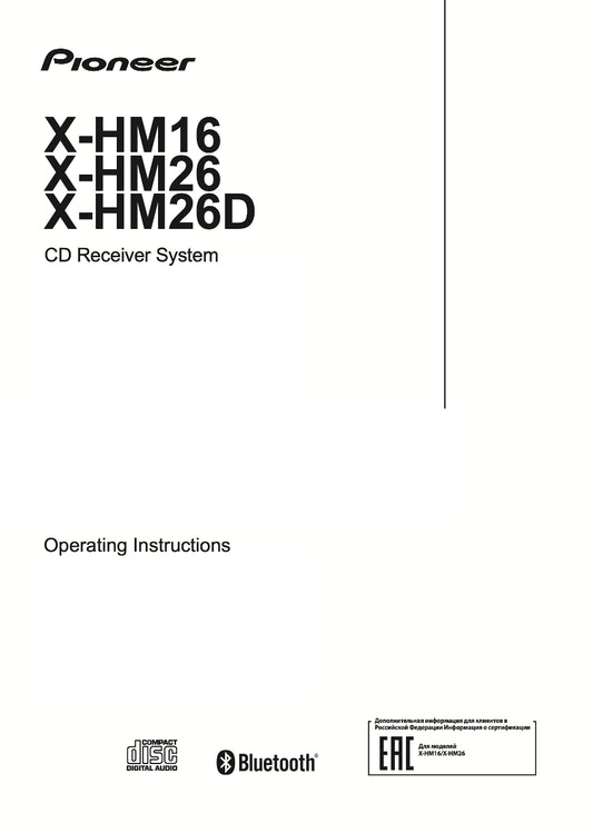 Pioneer X-HM16, X-HM26 & D CD Player Receiver Owner/ User Manual (Pages: 35)